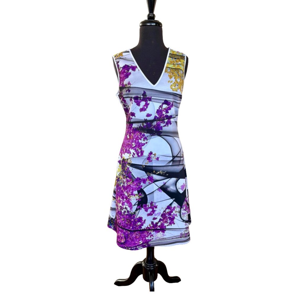 NWOT Clover Canyon Purple Floral Abstract Print V-Neck Dress Size M